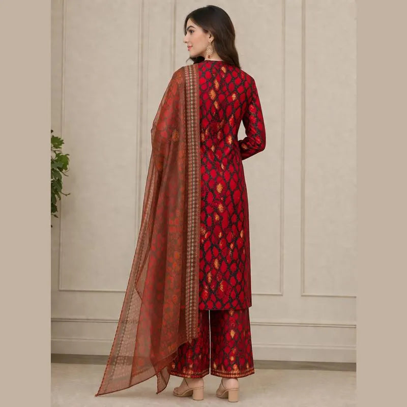 Red Digital Print Lawn 3Pcs for Women