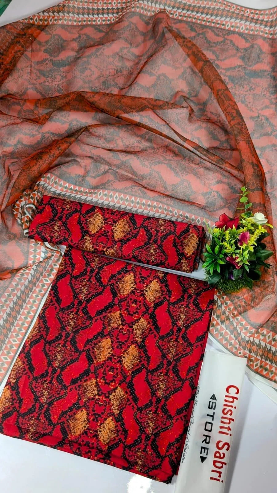 Red Digital Print Lawn 3Pcs for Women
