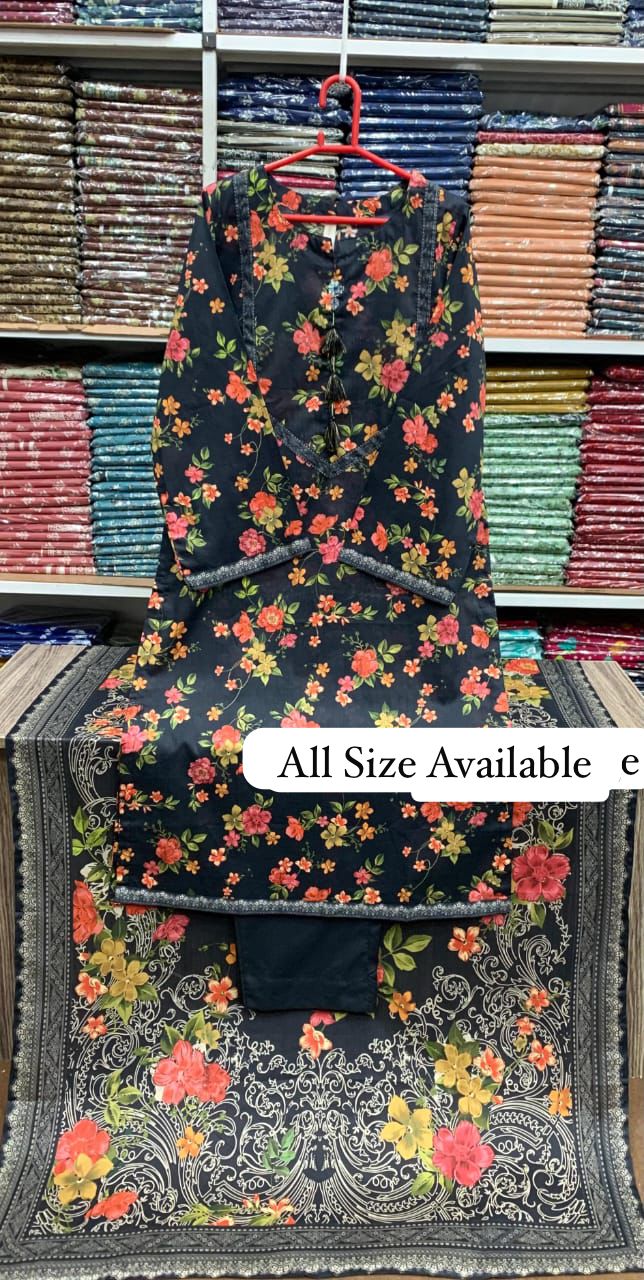 Original Stitched by Bin Saeed PRINTED LAWN WITH LACEWORK